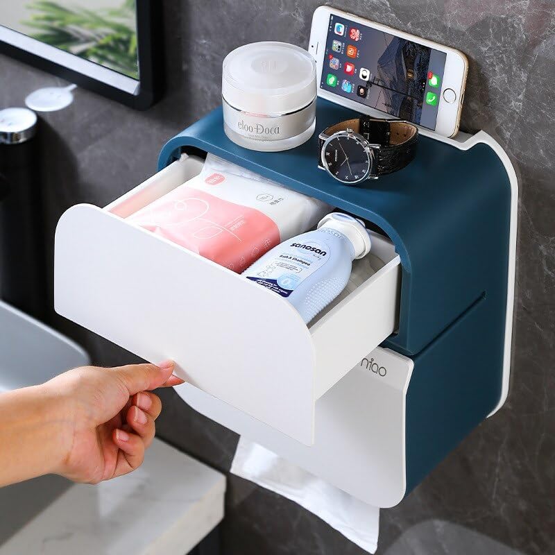 KEETII MART KEETII MART Suitable for All Kinds of Pumping Paper, Toilet Paper, Roll,Tissue Box Cover Rectangular Waterproof Wall-Mounted Non-Perforated Tissue Box, ABS Material  - Image 2
