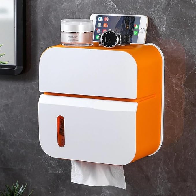 KEETII MART KEETII MART Suitable for All Kinds of Pumping Paper, Toilet Paper, Roll,Tissue Box Cover Rectangular Waterproof Wall-Mounted Non-Perforated Tissue Box, ABS Material  - Image 1