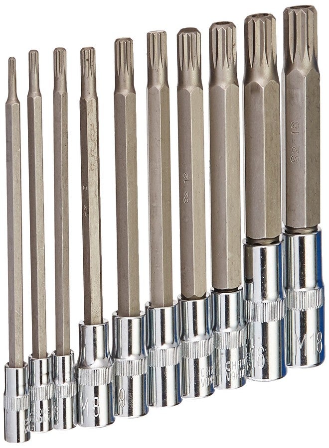 vector tools J&R Quality Tools 4-Inch Extra Long XZN Triple Square Spline Bit Socket Set, S2 Steel | 10-Piece Set - Image 1