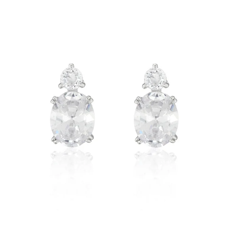 باكلي لندن BUCKLEY LONDON THE CARAT COLLECTION - CLEAR OVAL DOUBLE DROP EARRINGS