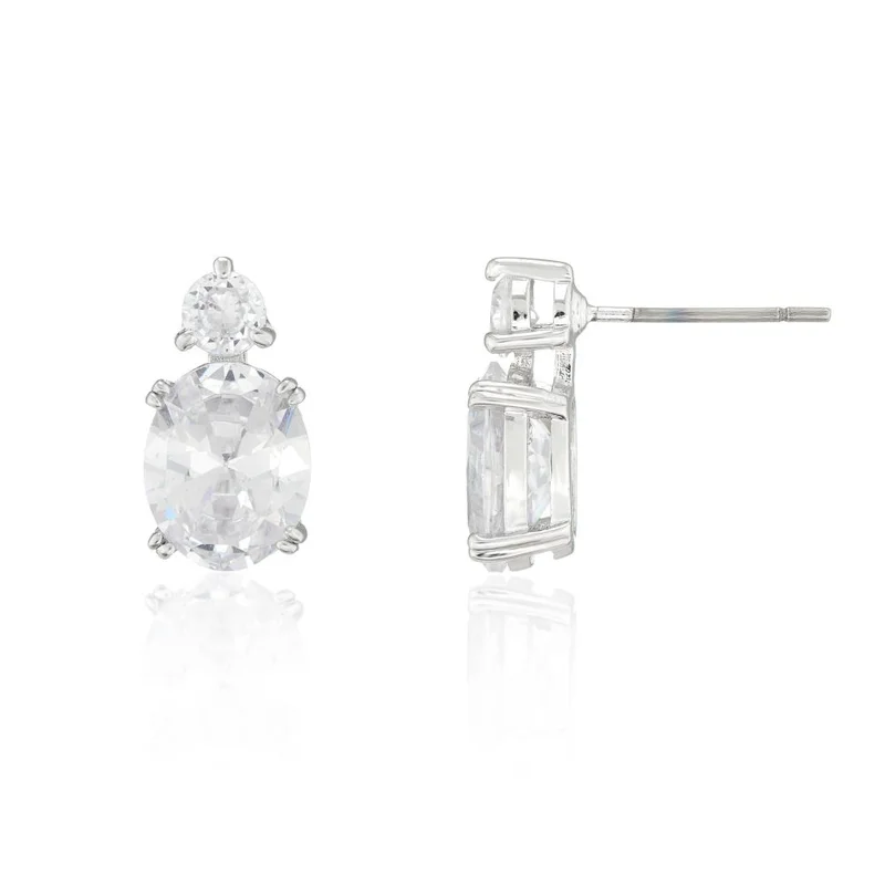 باكلي لندن BUCKLEY LONDON THE CARAT COLLECTION - CLEAR OVAL DOUBLE DROP EARRINGS