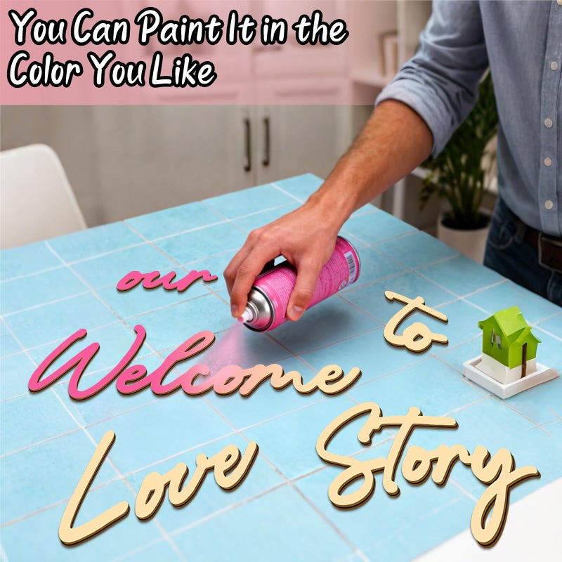 Haiddle Wooden Wedding Welcome Sign for Party Entry Welcome to Our Love Story Decal for Backdrop Wedding Mirror Decals Colorable Marriage Signs for Party Reception Board Bride Shower Bachelor Party Favors - Image 3