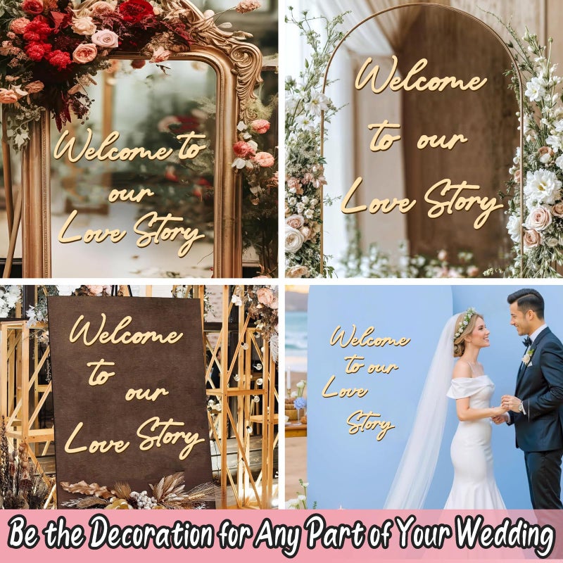 Haiddle Wooden Wedding Welcome Sign for Party Entry Welcome to Our Love Story Decal for Backdrop Wedding Mirror Decals Colorable Marriage Signs for Party Reception Board Bride Shower Bachelor Party Favors - Image 2