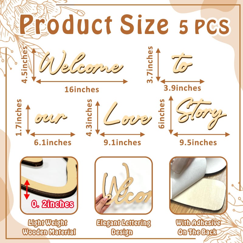 Haiddle Wooden Wedding Welcome Sign for Party Entry Welcome to Our Love Story Decal for Backdrop Wedding Mirror Decals Colorable Marriage Signs for Party Reception Board Bride Shower Bachelor Party Favors - Image 4