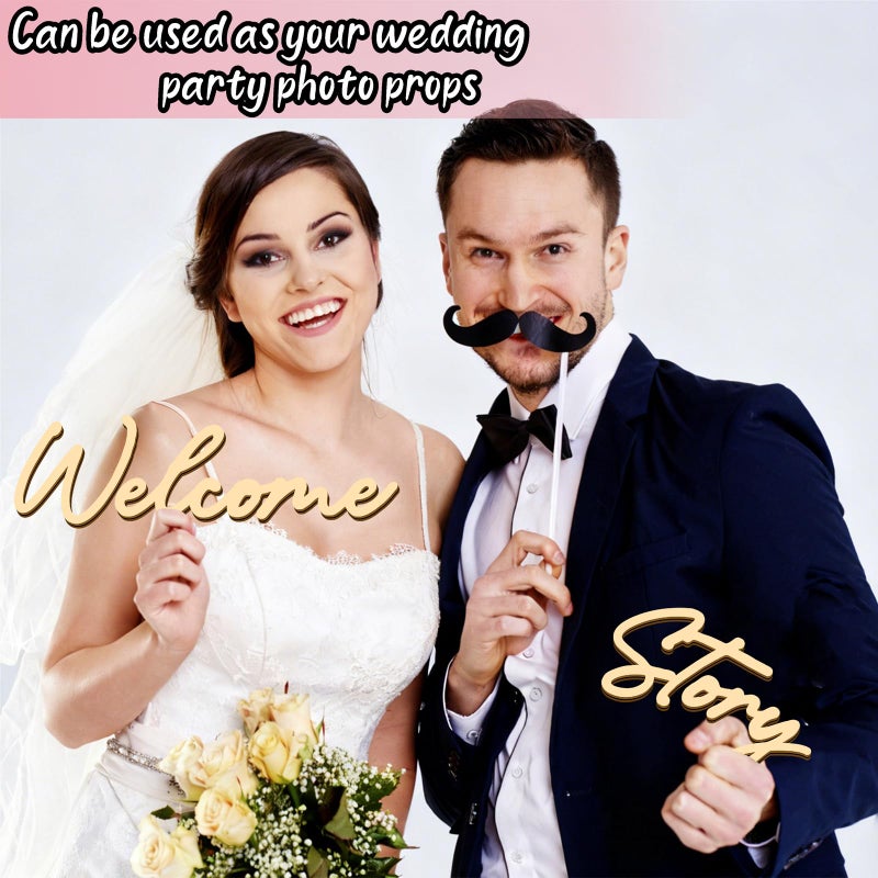 Haiddle Wooden Wedding Welcome Sign for Party Entry Welcome to Our Love Story Decal for Backdrop Wedding Mirror Decals Colorable Marriage Signs for Party Reception Board Bride Shower Bachelor Party Favors - Image 5