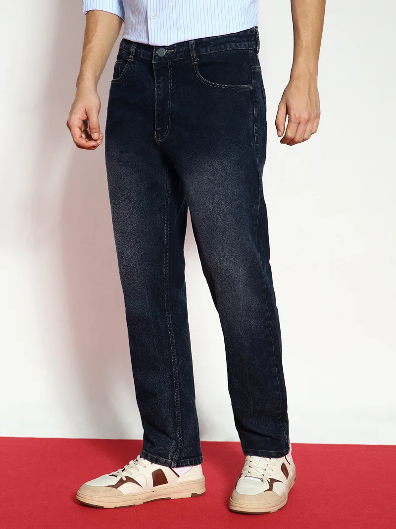 Urbano Fashion Men's Dark Grey Straight Fit Washed Jeans Stretchable