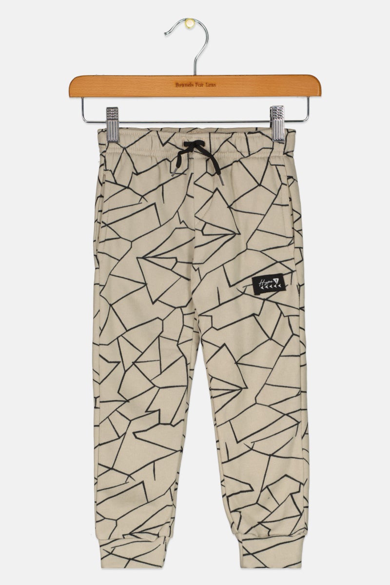 Originals by Brooklyn Cloth Toddlers Boy Drawstring Allover Print Jogger Pants, Beige - Image 1