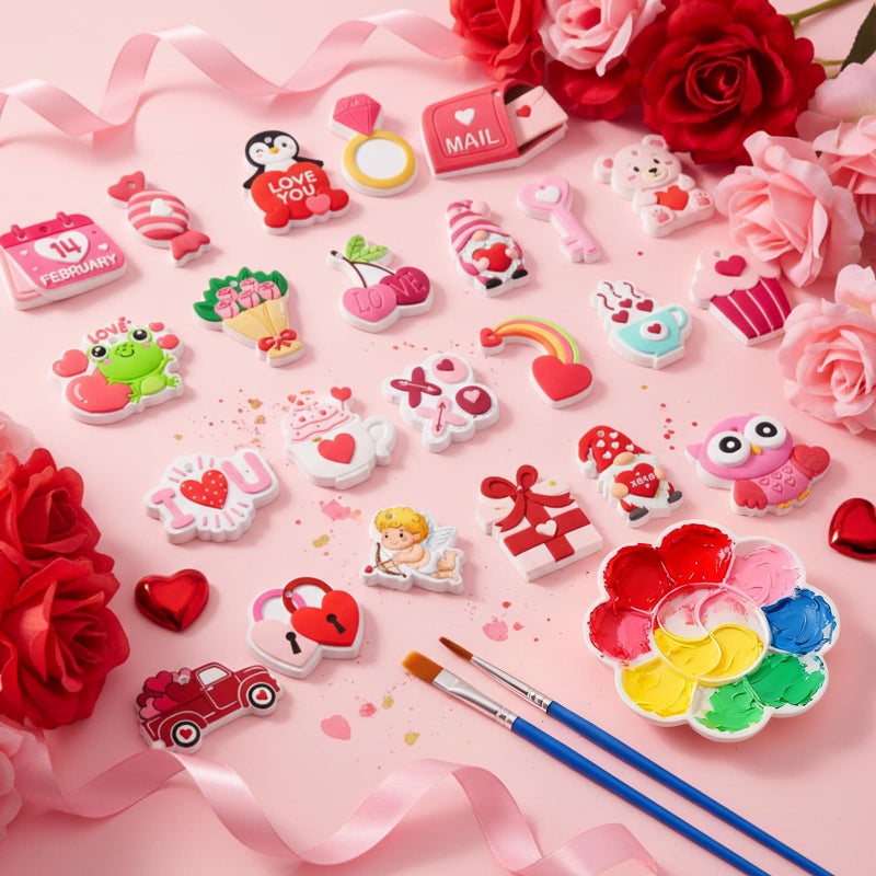 Seenelling 24 Pcs Valentine's Day Ceramic to Paint Kits 3D Hanging Statues Ornament Craft Unpainted Plaster Statues Ready to Paint Your Own Ceramic for Valentine's Day DIY Lovers Gifts - Image 2