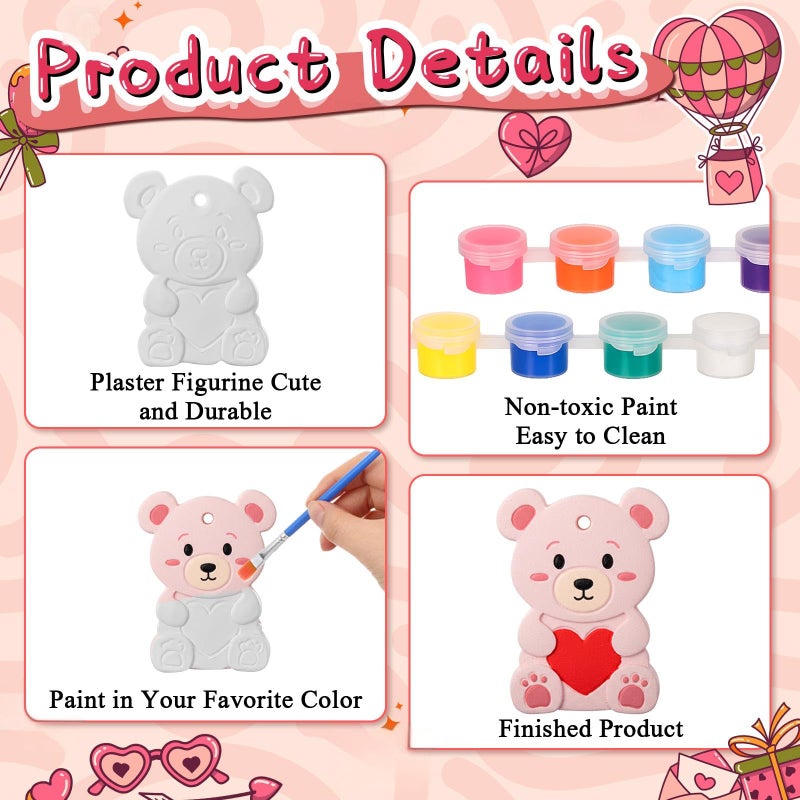 Seenelling 24 Pcs Valentine's Day Ceramic to Paint Kits 3D Hanging Statues Ornament Craft Unpainted Plaster Statues Ready to Paint Your Own Ceramic for Valentine's Day DIY Lovers Gifts - Image 4