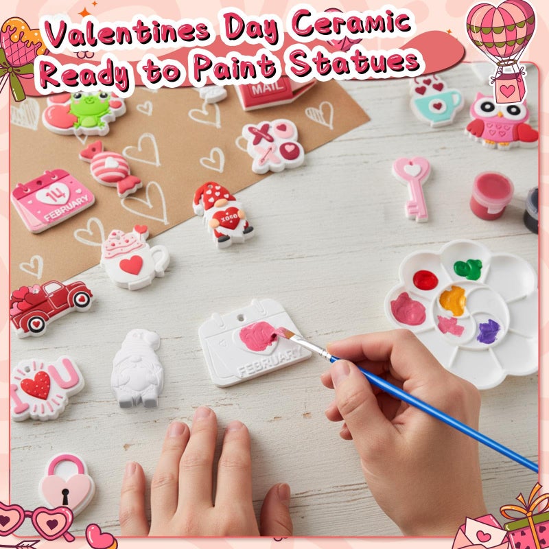 Seenelling 24 Pcs Valentine's Day Ceramic to Paint Kits 3D Hanging Statues Ornament Craft Unpainted Plaster Statues Ready to Paint Your Own Ceramic for Valentine's Day DIY Lovers Gifts - Image 5