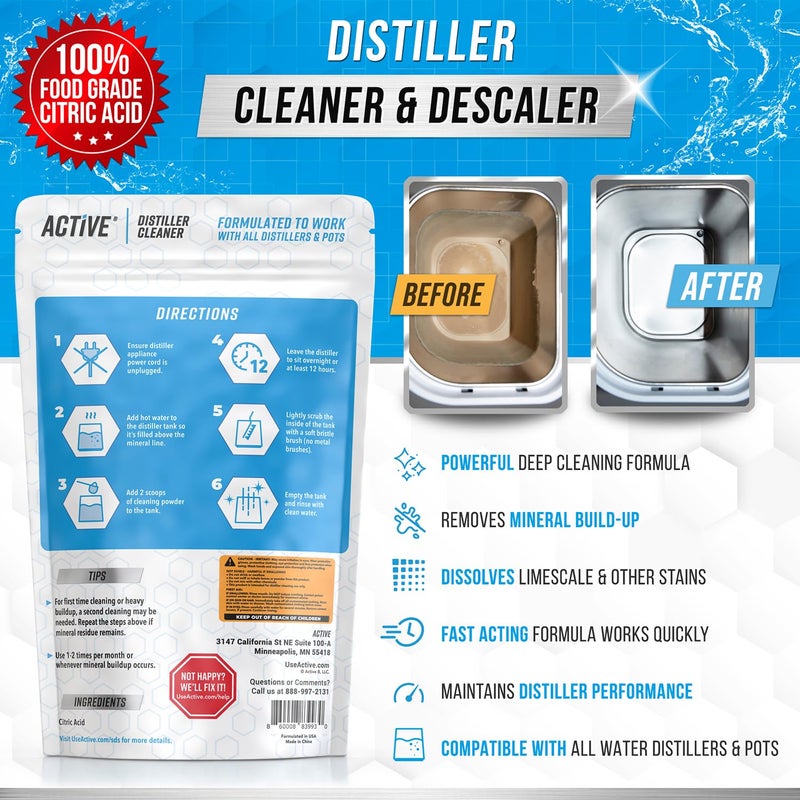 ACTIVE Distiller Descaler Citric Acid Cleaner - 2 Lb Bulk for Cleaning Water Distillers, Pure Citrus Acid Crystals Universal Residue Descaling Portable Distiller, Kettle, Boiler, Dispenser - Image 2