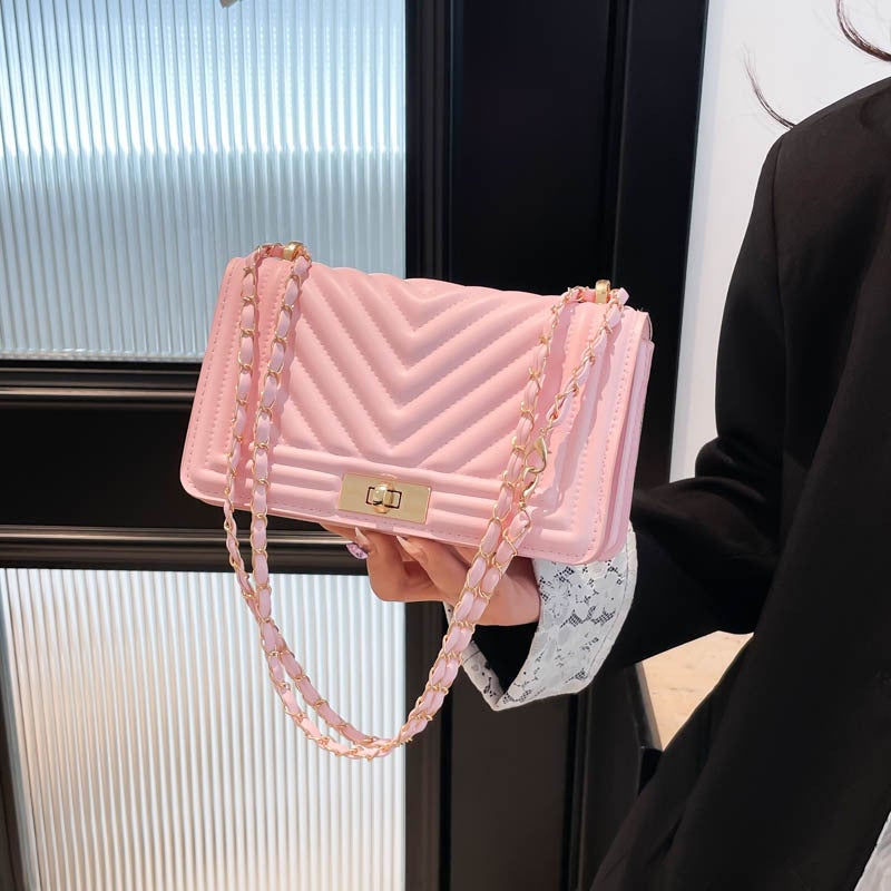 Trendy Embroidered Lock Small Square Bag For Women Chain Fashion Shoulder Underarm Bag Elegant Chain Crossbody Bag - Image 2