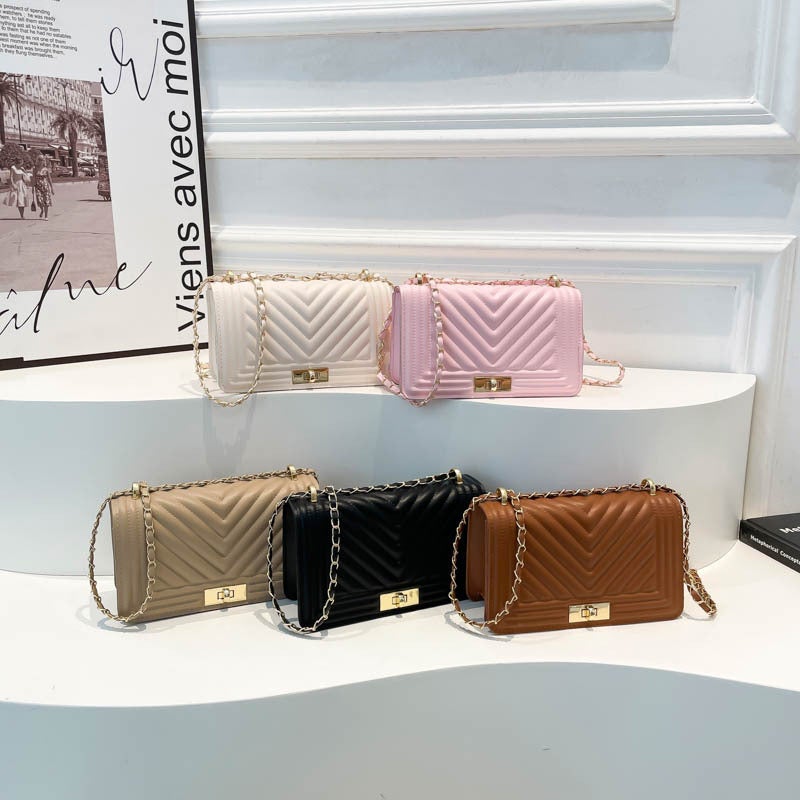 Trendy Embroidered Lock Small Square Bag For Women Chain Fashion Shoulder Underarm Bag Elegant Chain Crossbody Bag - Image 3