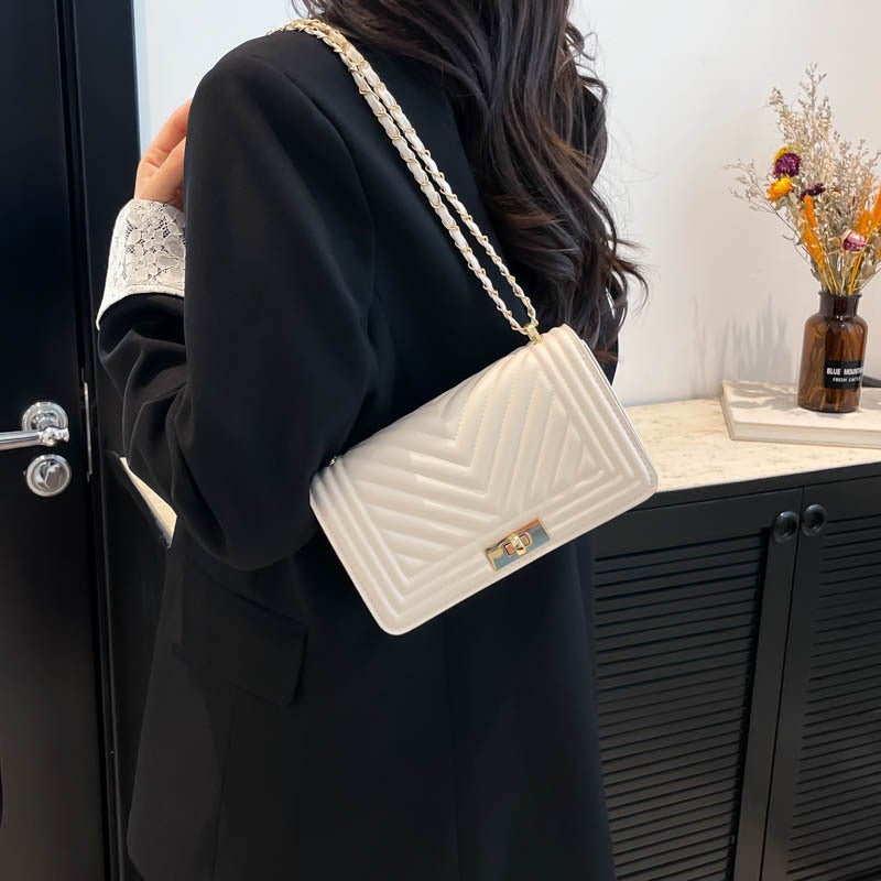 Trendy Embroidered Lock Small Square Bag For Women Chain Fashion Shoulder Underarm Bag Elegant Chain Crossbody Bag - Image 4