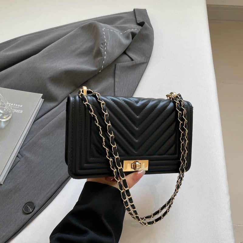 Trendy Embroidered Lock Small Square Bag For Women Chain Fashion Shoulder Underarm Bag Elegant Chain Crossbody Bag - Image 1
