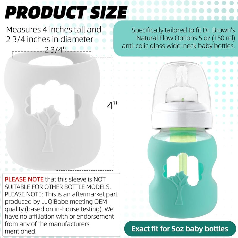 LuQiBabe 2Pack 5 oz Silicone Baby Bottle Sleeves Compatible with Dr Browns Natural Glass Bottles DishwasherSafe AntiColic Baby Bottle Covers for Dr Brown WideNeck Glass Bottles - Image 3