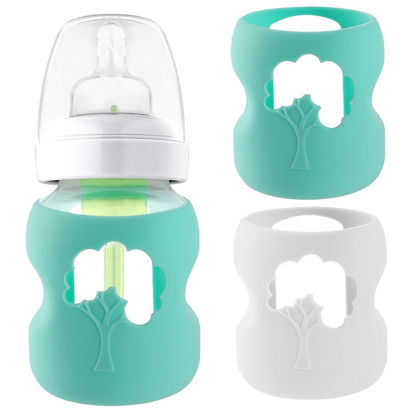 LuQiBabe 2Pack 5 oz Silicone Baby Bottle Sleeves Compatible with Dr Browns Natural Glass Bottles DishwasherSafe AntiColic Baby Bottle Covers for Dr Brown WideNeck Glass Bottles - Image 1