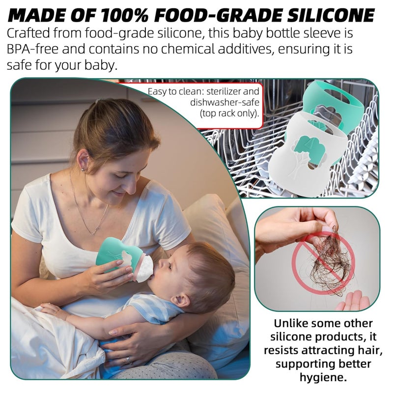 LuQiBabe 2Pack 5 oz Silicone Baby Bottle Sleeves Compatible with Dr Browns Natural Glass Bottles DishwasherSafe AntiColic Baby Bottle Covers for Dr Brown WideNeck Glass Bottles - Image 5