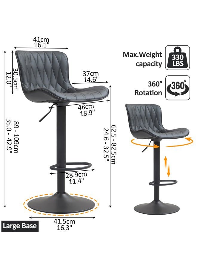 Finnhomy Bar Stools Set of 2, Modern 360° Swivel Faux Leather Bar Stools, 24"-32.5" Seat Height with Back, 330 lbs Capacity, SGS Gas Lift, Upholstered Kitchen Chairs for Kitchen Island, Black - Image 3