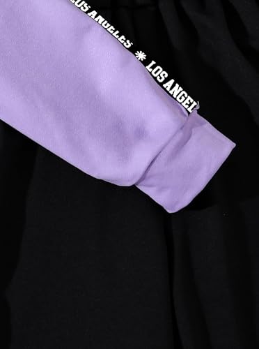 Hilinker Girls Graphic 3 Piece Outfits Workout Hoodie Crop Tank and Sweatpants Set Purple Black LA 13-14 Year - Image 4