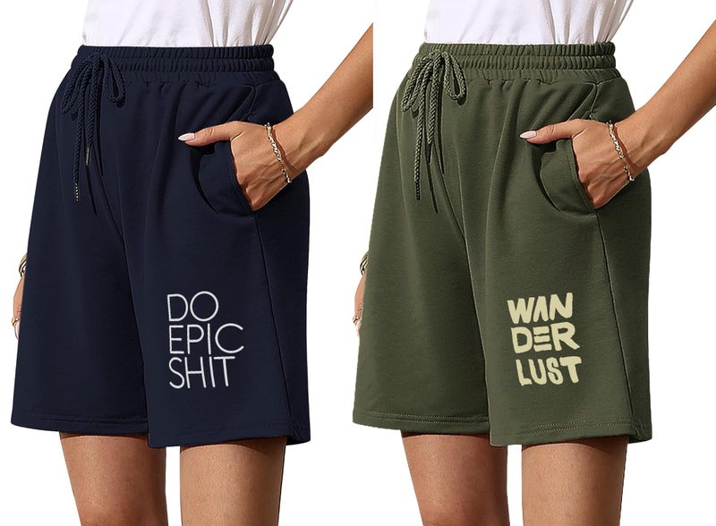 hotfits Women's Summer Shorts Pack of 2 – Casual Blue,Green,Grey,Navy Cotton Shorts for Women, Athletic Gym Jogger Shorts with Pockets, Relaxed Fit Running Shorts for Women Night Wear - Image 1