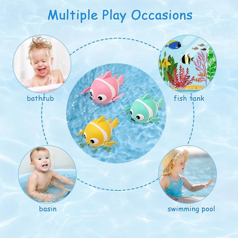 Excefore Baby Bath Toys, Wind-Up Paddling Pool Toys for 1-3 Year Olds, Floating Swimming Clownfish, Clockwork Water Toys Game for Kids, Toddler Girls and Boys, Bath Time Shower Gifts - Image 2