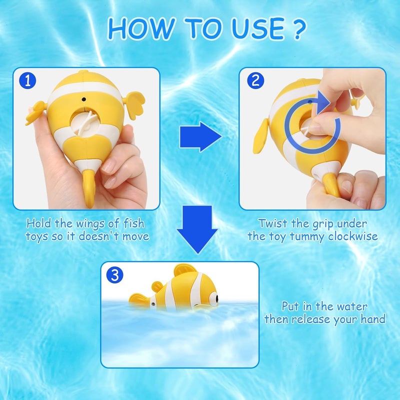 Excefore Baby Bath Toys, Wind-Up Paddling Pool Toys for 1-3 Year Olds, Floating Swimming Clownfish, Clockwork Water Toys Game for Kids, Toddler Girls and Boys, Bath Time Shower Gifts - Image 4