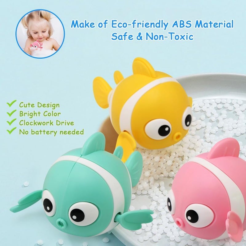 Excefore Baby Bath Toys, Wind-Up Paddling Pool Toys for 1-3 Year Olds, Floating Swimming Clownfish, Clockwork Water Toys Game for Kids, Toddler Girls and Boys, Bath Time Shower Gifts - Image 3