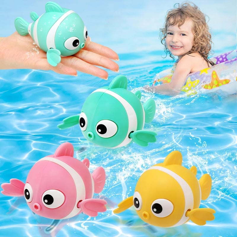 Excefore Baby Bath Toys, Wind-Up Paddling Pool Toys for 1-3 Year Olds, Floating Swimming Clownfish, Clockwork Water Toys Game for Kids, Toddler Girls and Boys, Bath Time Shower Gifts - Image 1