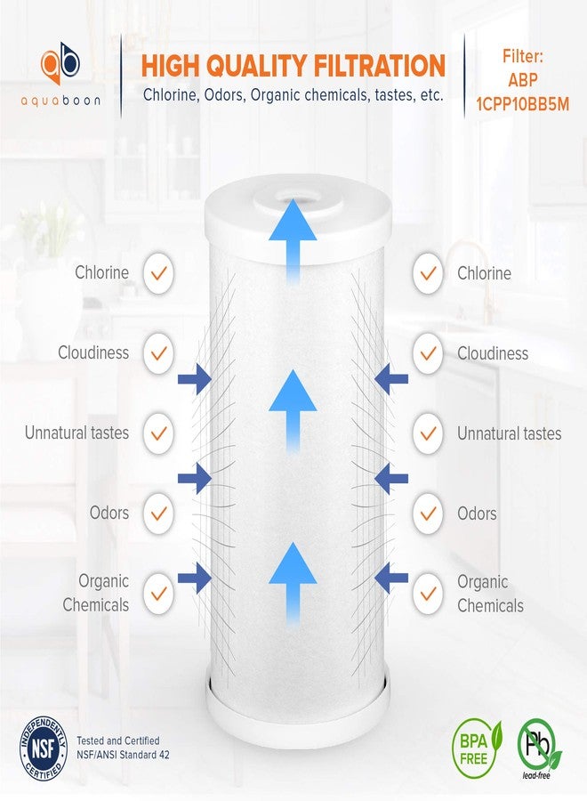 أكوابون خرطوشة بديلة لفلتر المياه للمنزل بالكامل من Aquaboon مقاس 5 ميكرون 10 × 4.5، فلتر مياه عالي السعة من الكربون والرواسب للمنزل بالكامل متوافق مع FXHTC وGXWH35F وWHKF-GD25BB (عبوة من قطعتين) - Image 3