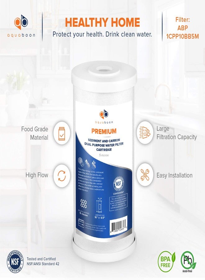 أكوابون خرطوشة بديلة لفلتر المياه للمنزل بالكامل من Aquaboon مقاس 5 ميكرون 10 × 4.5، فلتر مياه عالي السعة من الكربون والرواسب للمنزل بالكامل متوافق مع FXHTC وGXWH35F وWHKF-GD25BB (عبوة من قطعتين) - Image 4