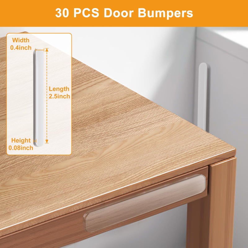 FURNIMATE Anti Door Slam 30PCS, Door Slam Silencer, Clear Cabinet Door Bumpers, Rubber Bumpers Self Adhesive 2.5x0.4x0.08 inches - Image 5