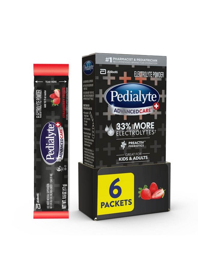 بيدياليت مسحوق إلكتروليت Pedialyte AdvancedCare Plus، مع 33% المزيد من الإلكتروليتات والبريبايوتيك PreActive، بنكهة الفراولة المجمدة، عبوات مسحوق مشروب إلكتروليت، 0.6 أونصة، عبوة من 6 قطع  - Image 1