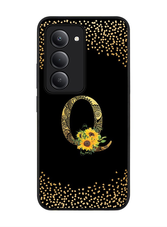 Stylizedd For Xiaomi Redmi 15 5G Case,Slim fit Camera Protection, Shockproof Thin Phone cover  - Custom Floral Monogram - Q ( Black ) - Image 1