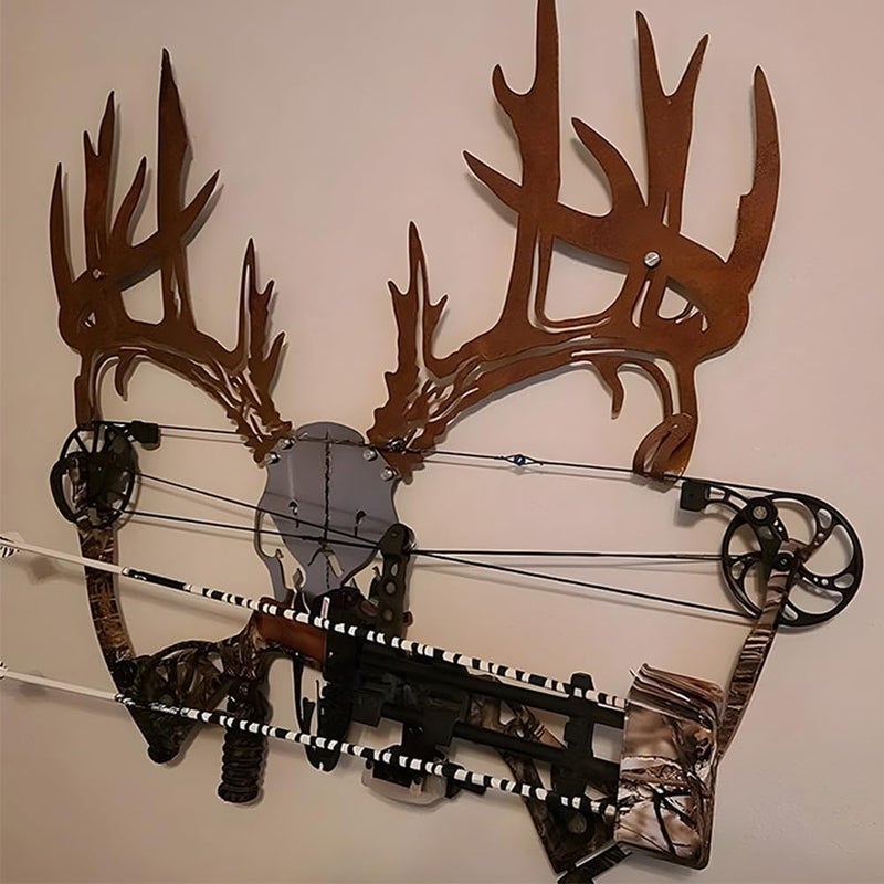 klarako Personalized Metal Deer Skull Rack, Metal Deer Skull Wall Decor, Composite Style Hunting Archery Gear Standing Display Bow Rack, Best Gift for Outdoor Lovers (Brown) - Image 2