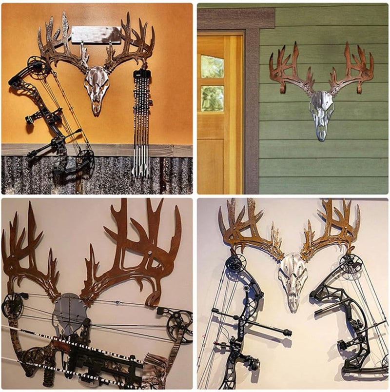 klarako Personalized Metal Deer Skull Rack, Metal Deer Skull Wall Decor, Composite Style Hunting Archery Gear Standing Display Bow Rack, Best Gift for Outdoor Lovers (Brown) - Image 3