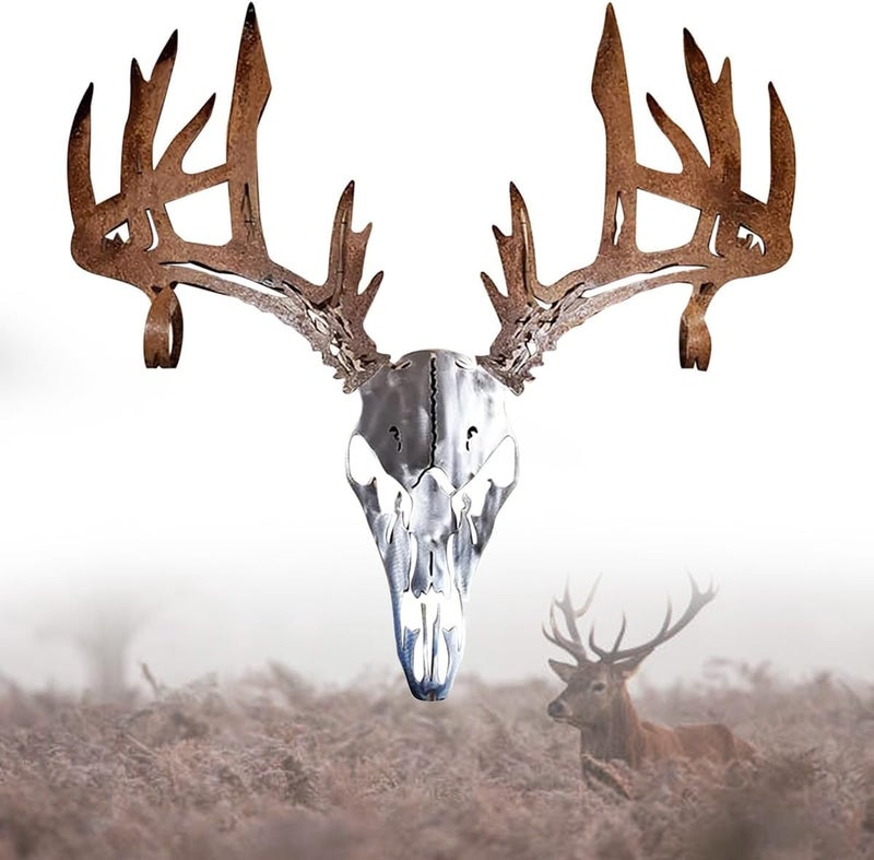 klarako Personalized Metal Deer Skull Rack, Metal Deer Skull Wall Decor, Composite Style Hunting Archery Gear Standing Display Bow Rack, Best Gift for Outdoor Lovers (Brown) - Image 1