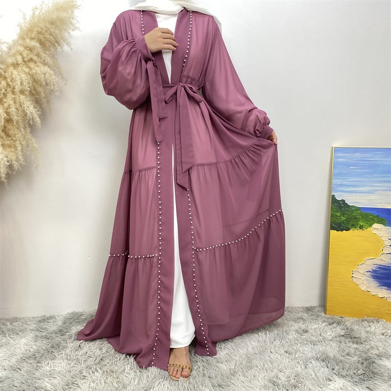 Fashion Long-Sleeve Slim-Fit Chiffon Beaded Cardigan - Image 5