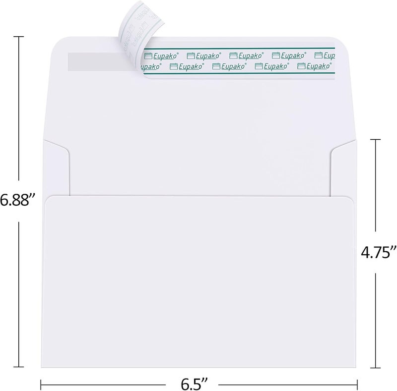 Eupako A6 White Envelopes 4x6, 250 Pack Self Seal Envelopes for 4x6 Cards, Photos, Invitations, Wedding, Graduation, Baby Shower, RSVP, 6.5 x 4.75 Inches - Image 2