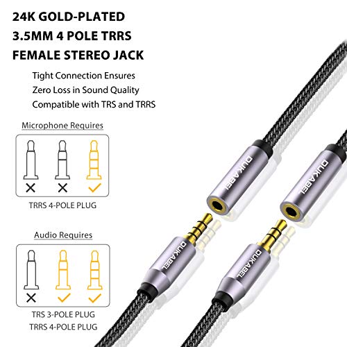DUKABEL 3.5mm Female to Female Adapter Cable 4-Pole TRRS Coupler AUX Extension Cable [OFC Lossless Audio & Crystal-Nylon Braided] Aux Connector Stereo Jack - TopSeries (3.9ft / 120cm) - Image 3