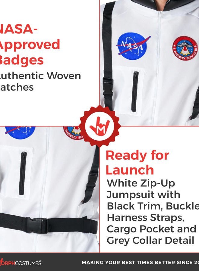 MORPH Astronaut Costume White Adult Spacesuit with Woven Tags & Adjustable Belts for Men & Women Dress Up - Image 3