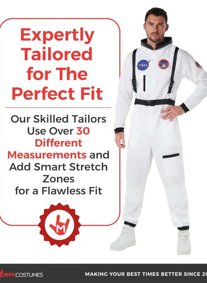 MORPH Astronaut Costume White Adult Spacesuit with Woven Tags & Adjustable Belts for Men & Women Dress Up - Image 4