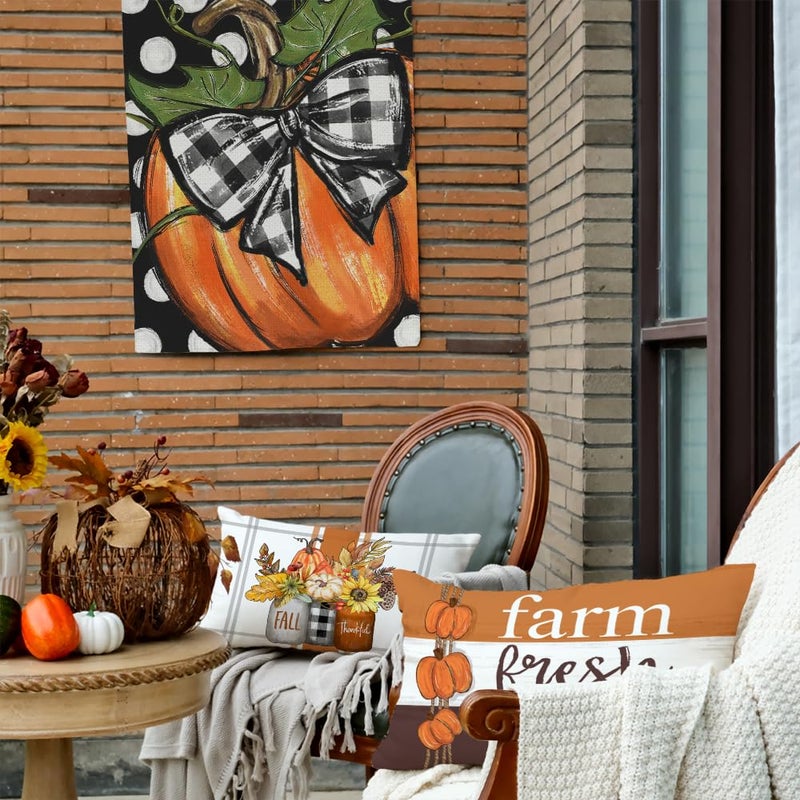 GEEORY GEEORY Fall Pillow Covers 12 x 20 Inch Set of 4  Happy Fall Y'all Stripes Pumpkins Mason Jar Thankful Decor  Cushion Cases for Farmhouse Home Party Sofa Couch (Brown) G355-12 - Image 4