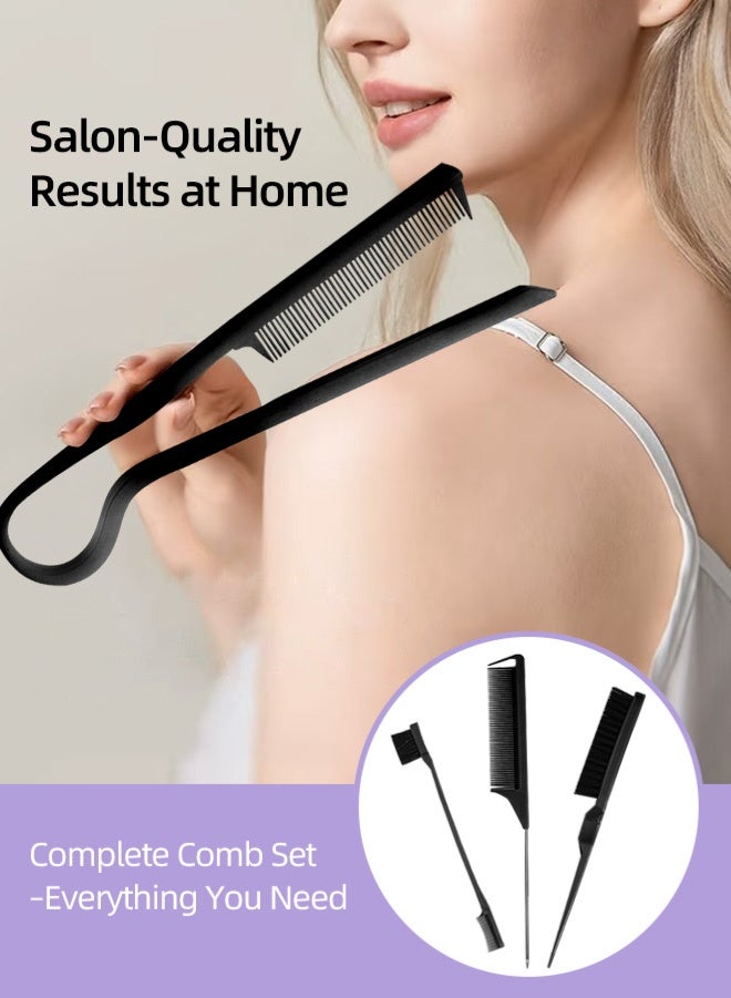 Zcheer 4-in-1 Professional Hair Comb Set – Wheat Straw V-Shape Styling Comb for Curly & Straight Hair, Teasing Comb, Rat Tail Comb, Detail Comb for Edges, Backcombing, Slicking Hair, Anti-Bacterial & Heat Resistant, Ideal for Women & Salon（Black） - Image 3
