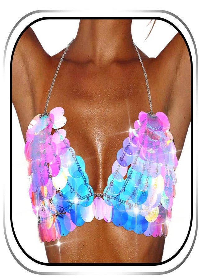 REETAN Chain Top Rave Outfit Sequin Body Chain Bra for Women - Image 1
