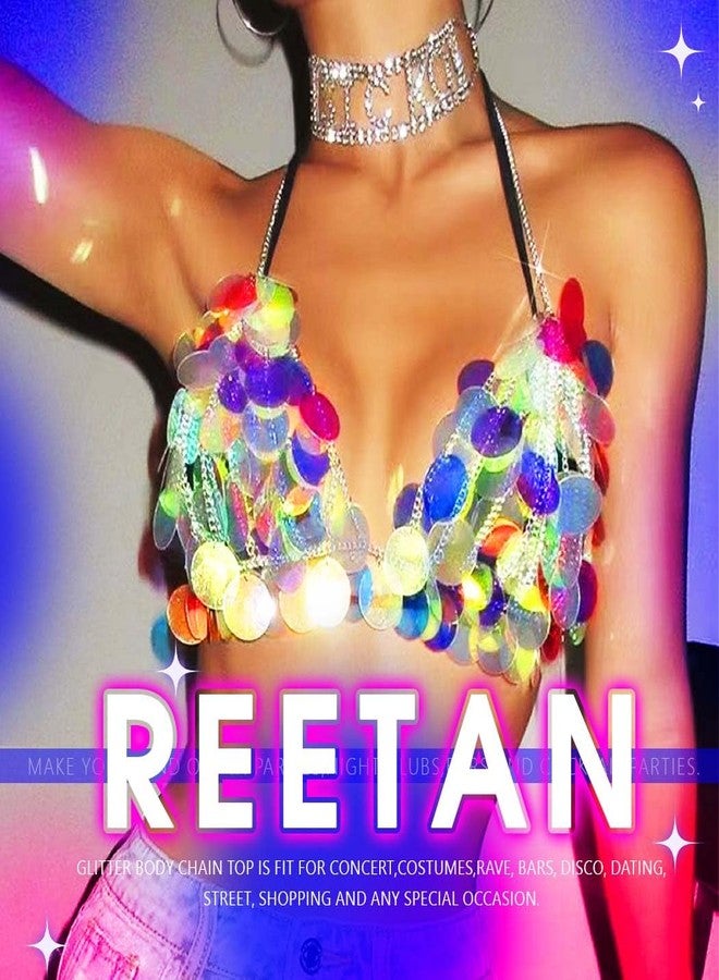 REETAN Chain Top Rave Outfit Sequin Body Chain Bra for Women - Image 3