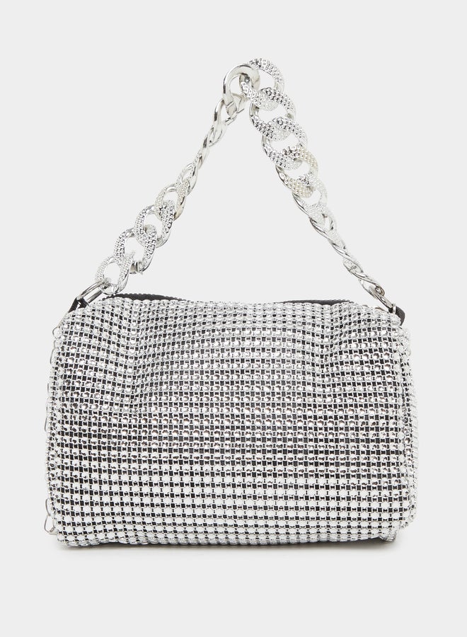 Styli Embellished Baguette Bag with Chain Handle - Image 2