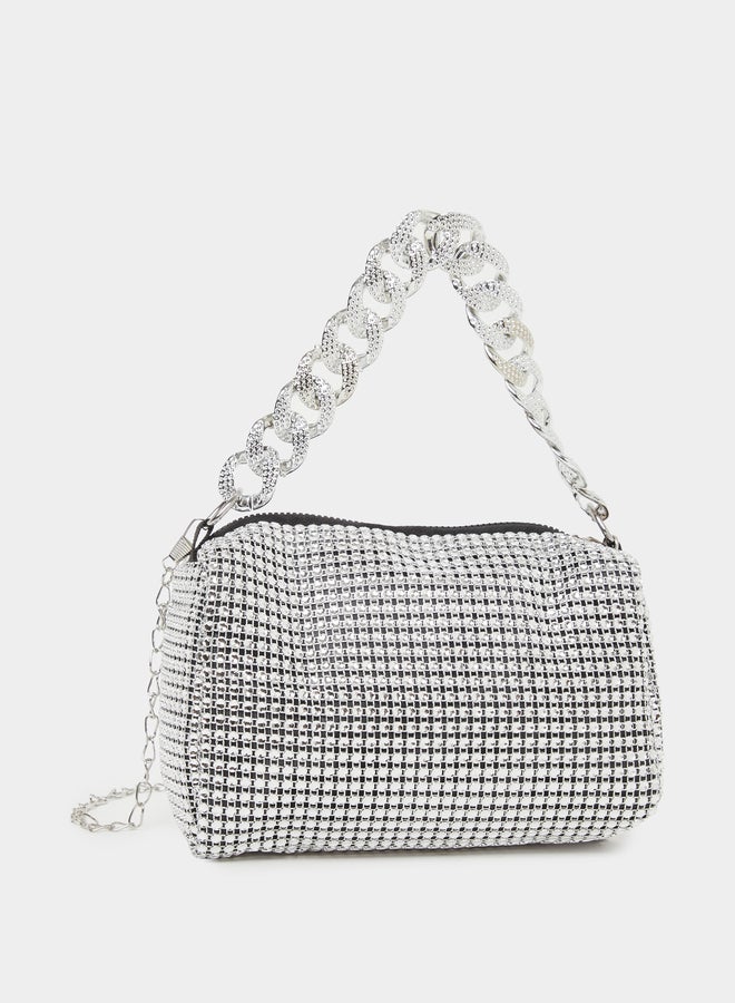 Styli Embellished Baguette Bag with Chain Handle - Image 1