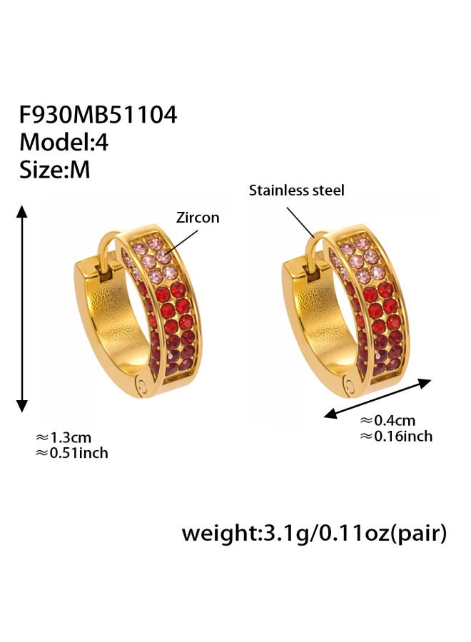 Mystery Elegant Colorfulful Full Zirconium Ring Stainless Steel Earrings Gorgeous And Exquisite Multi-size Earrings Plated With 18k Real Gold