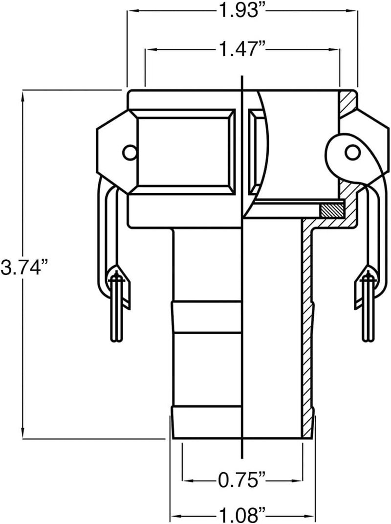 Gloxco Aluminum Type C Cam and Groove Hose Fitting, 1" Female Camlock x 1" Hose Shank (CAM-10-C-AL) - Image 2